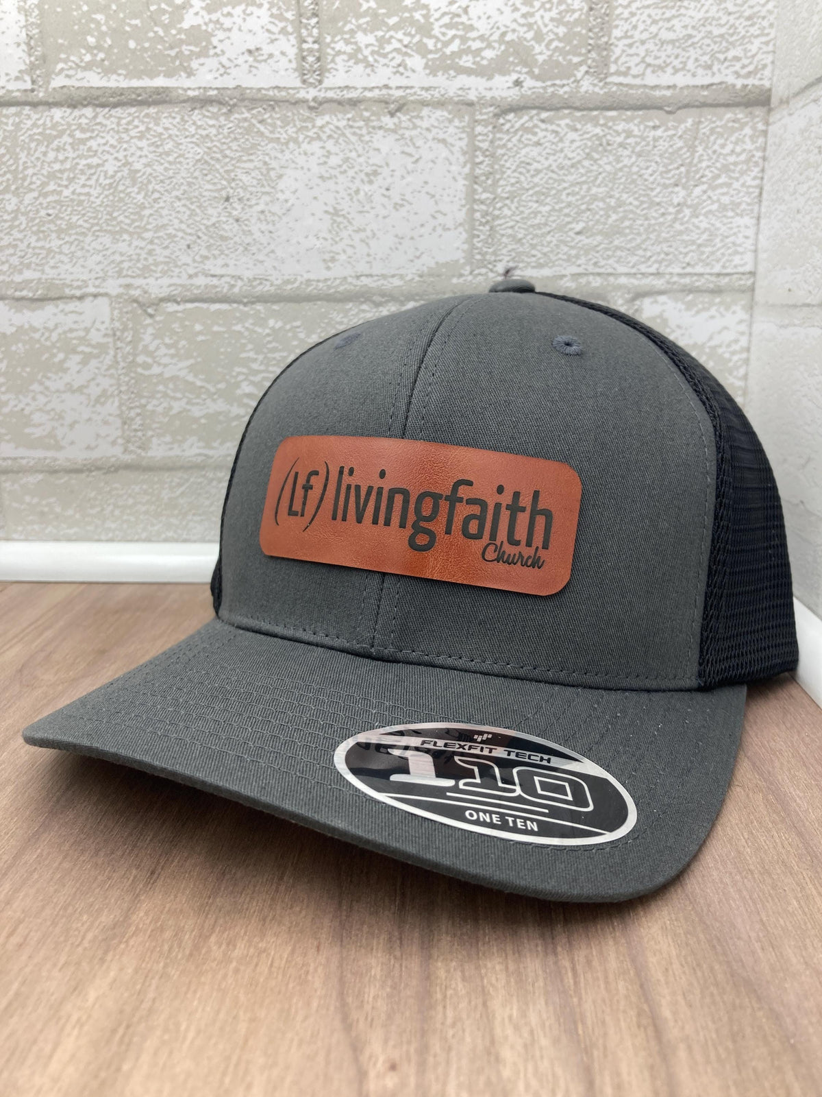Custom Flexfit 110 Trucker Hat with Faux Leather Logo Patch