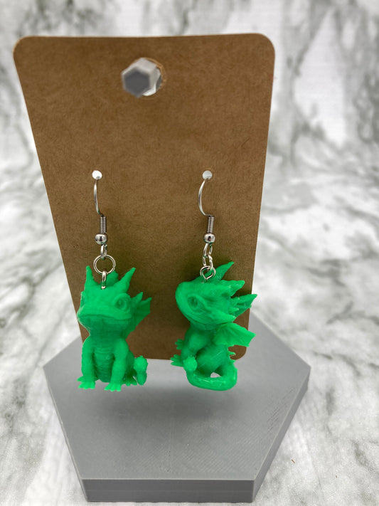 3D Printed Dragon Drop Earrings, Fantasy Jewelry