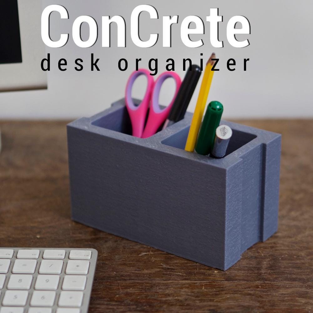 Concrete Desk Organizer Modern Block Pen Holder