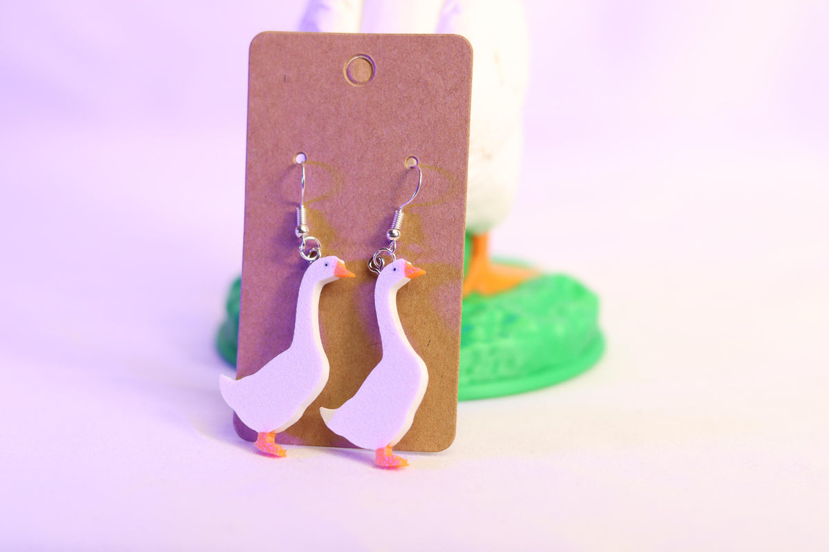 Handmade Goose Earrings, Cute Bird Animal Jewelry Gift