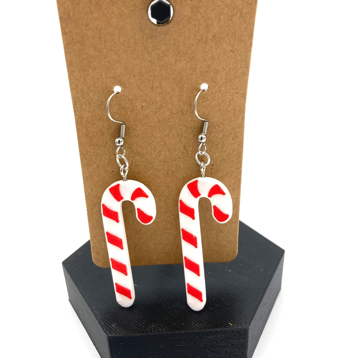 Candy cane Christmas earrings 3-D printed