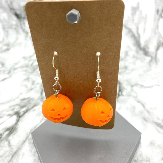 Jack-o'-lantern Earrings | Pumpkin Earrings | Halloween Jewelry | Orange Drop Earrings