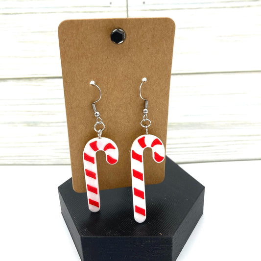 Candy cane Christmas earrings 3-D printed