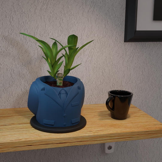Suit Planter Pot Stylish Decorative Plant Holder Unique Home Accent Perfect for Succulents and Small Plants Elegant Office or Home Decor
